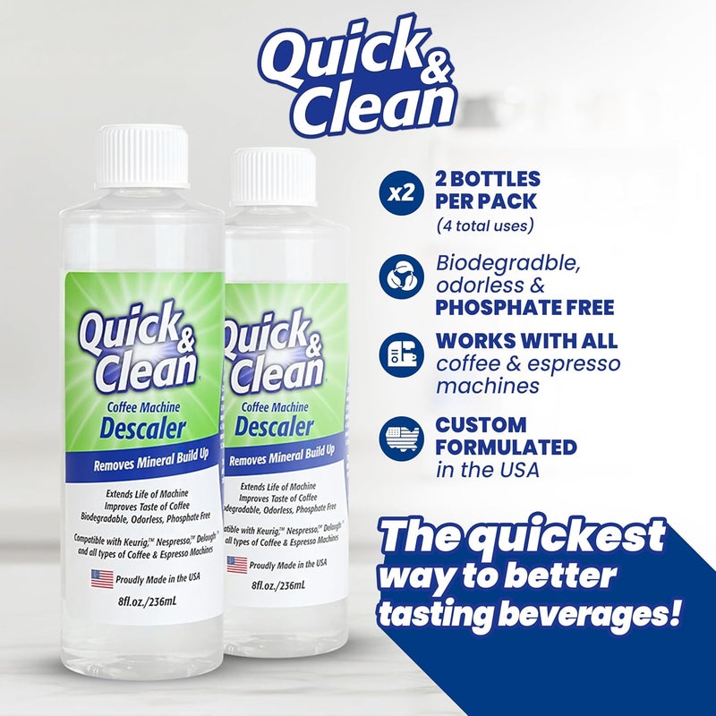QUICK CLEAN 2-Pack Descaler (4 Total Uses) - Made in the USA - Descaling Solution for Keurig, Nespresso, Ninja, Delonghi, Coffee and Espresso Machines - Image 3